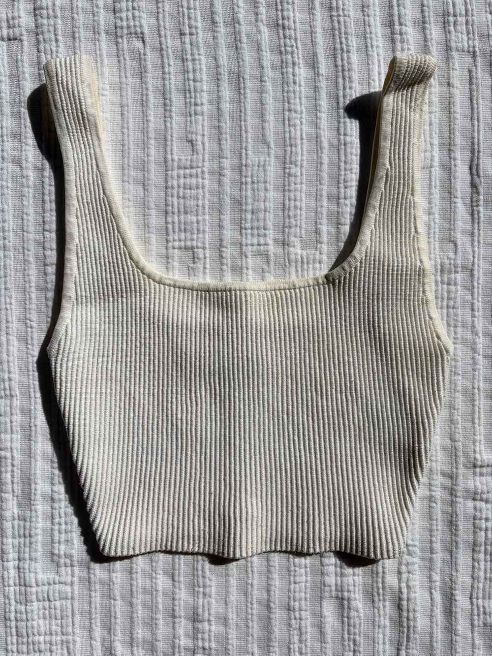 Aritzia Babaton Cream Ribbed Square Neck Crop Top